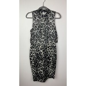 New York Co Dress Womens Medium Petite Black Animal Cheetah Sleeveless Mock Neck